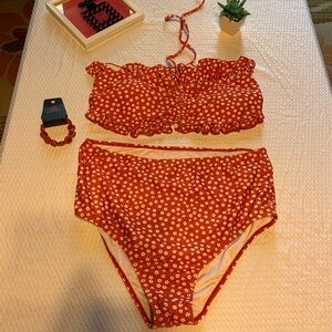 Chic Red Floral Bikini Set